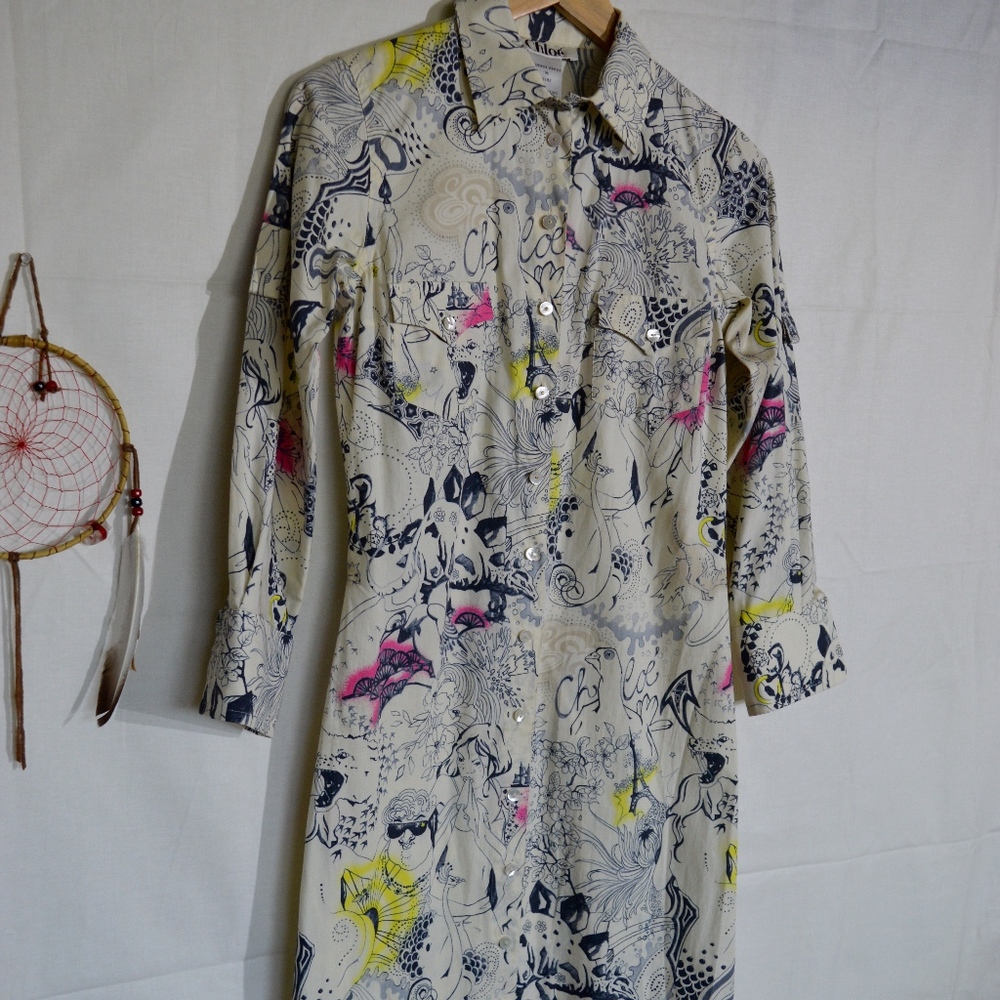 Chloé Button-Up Collar Dress | Print | Size T 36/S